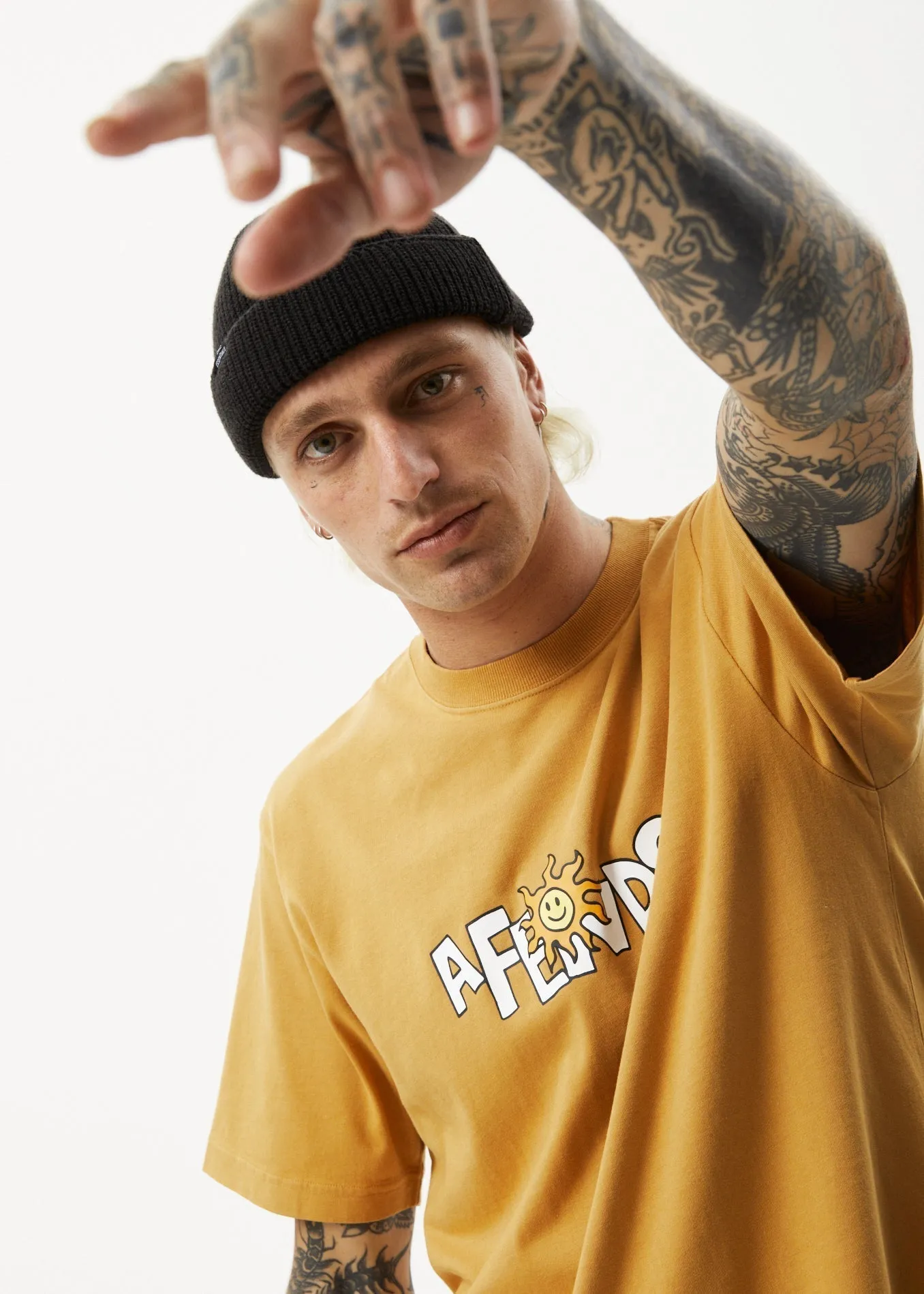 AFENDS Mens Sunshine - Retro Graphic T-Shirt - Mustard