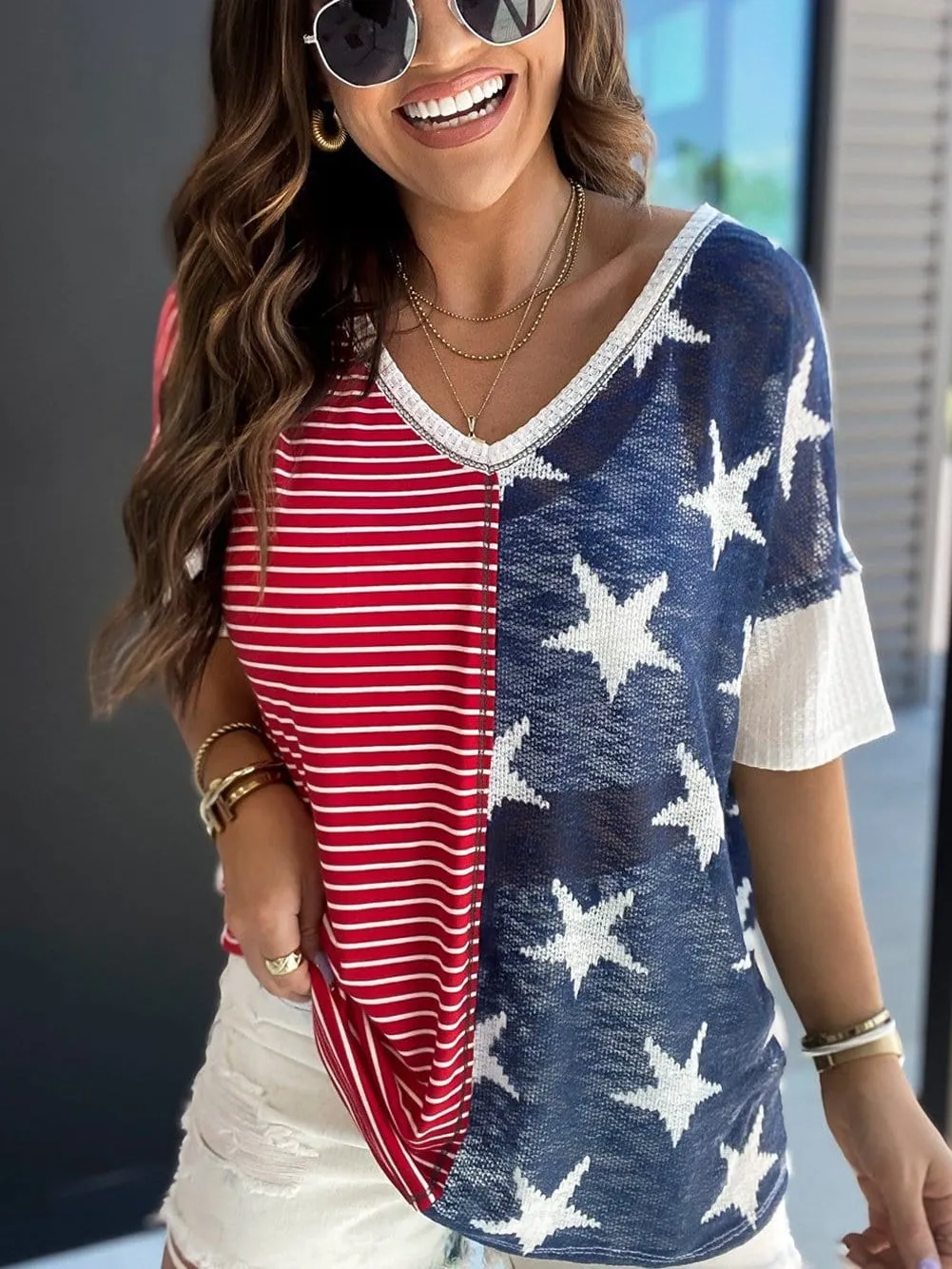 American Flag V-Neck T-Shirt