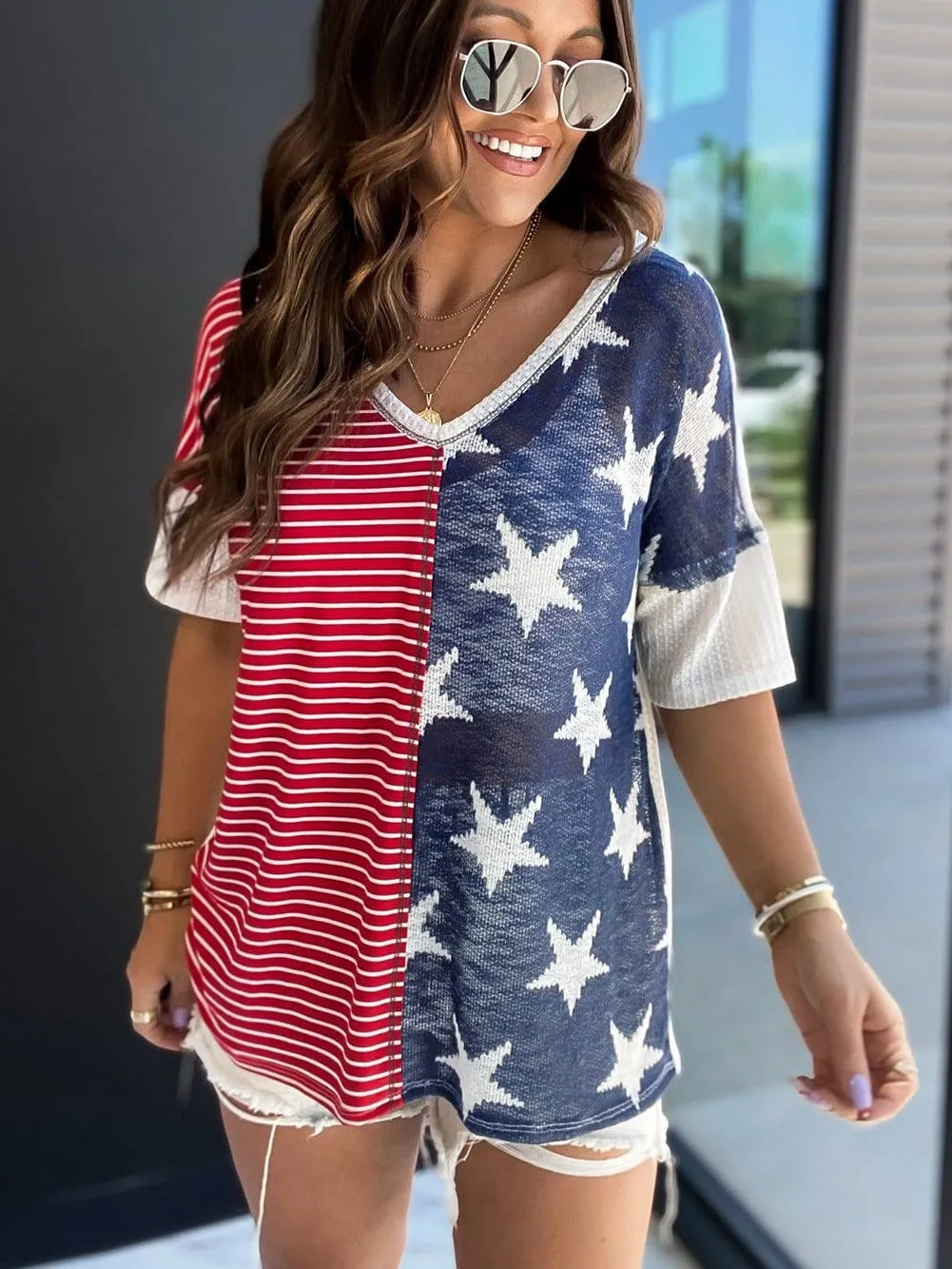 American Flag V-Neck T-Shirt