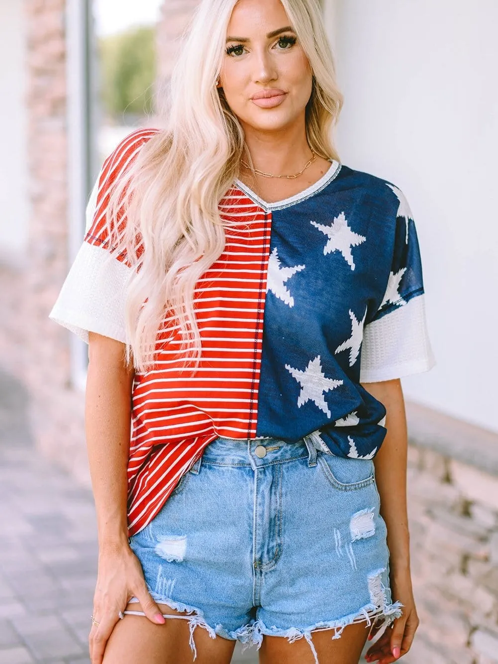 American Flag V-Neck T-Shirt