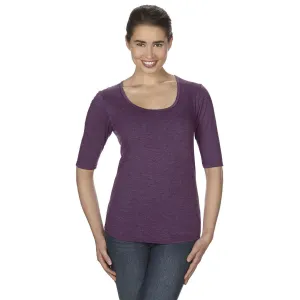 Anvil Women's Heather Aubergine Triblend Deep Scoop Half-Sleeve T-Shirt