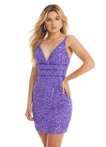 Ashley Lauren 4407 Size 2, 8 Iridescent Blue Cocktail Dress sequins v neckline homecoming dress