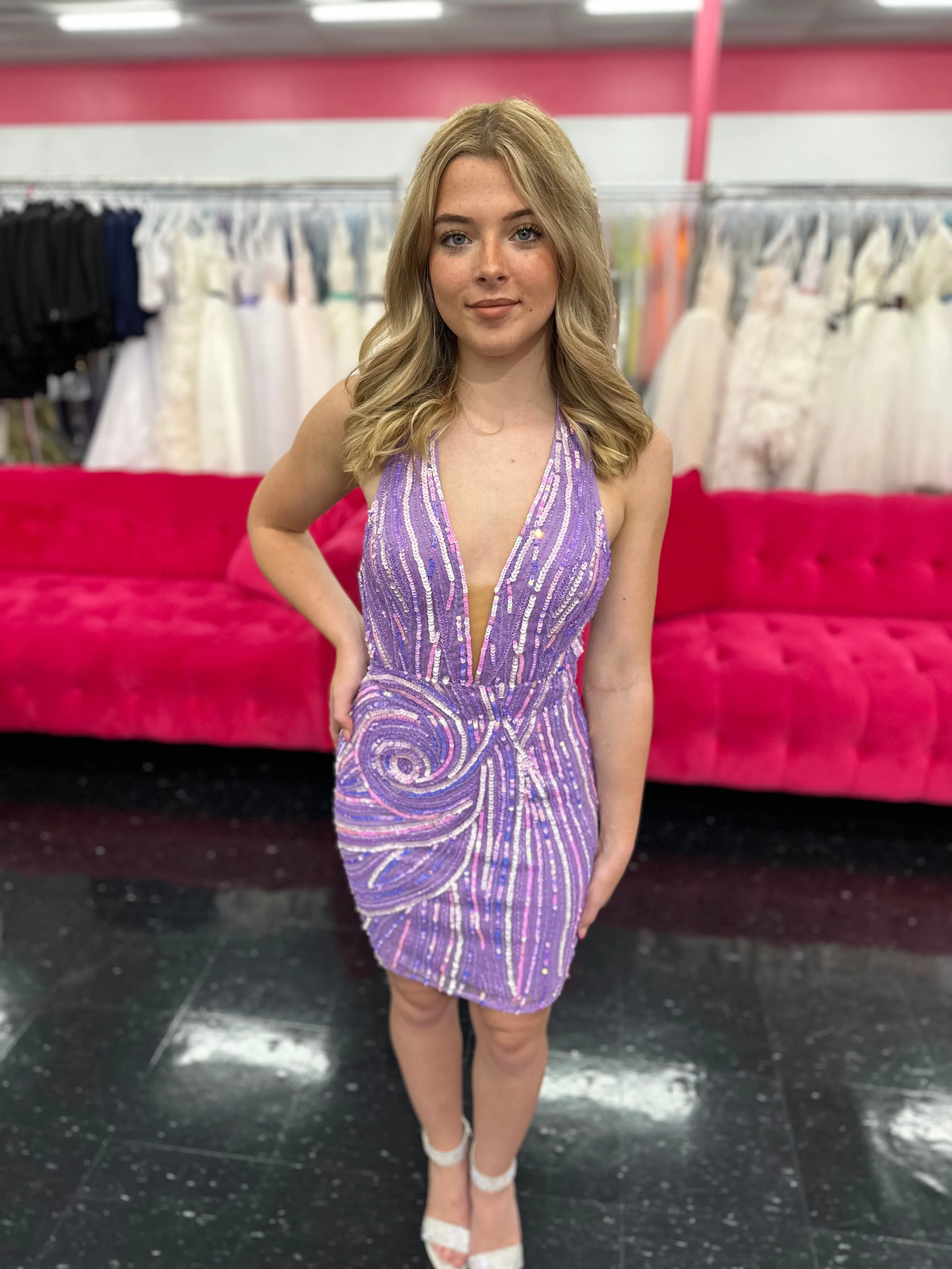 Ashley Lauren 4791 Size 2 Royal Halter Formal Cocktail Dress Sequins Homecoming Backless Short Gown