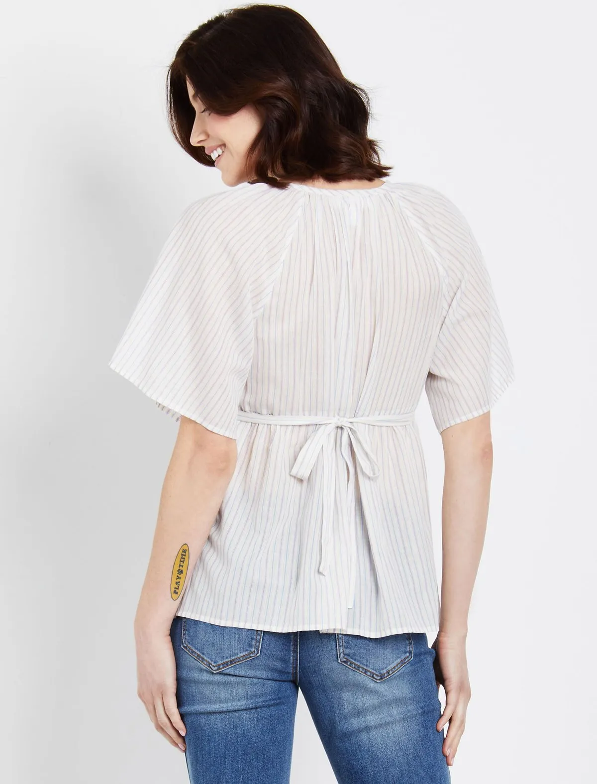 Babydoll Maternity Blouse in White Stripe