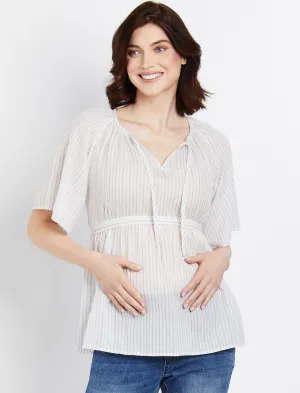Babydoll Maternity Blouse in White Stripe
