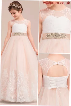 Ball-Gown/Princess Dress With Neck Scoop Flower Sleeveless Beading Floor-length Lori - Satin/Tulle/Lace Flower Girl Dresses Girl