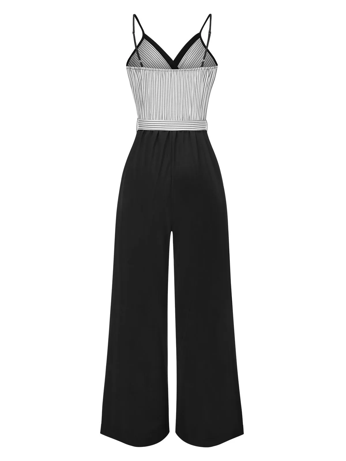 Black 1950s Striped Spaghetti Straps Wrap Jumpsuit