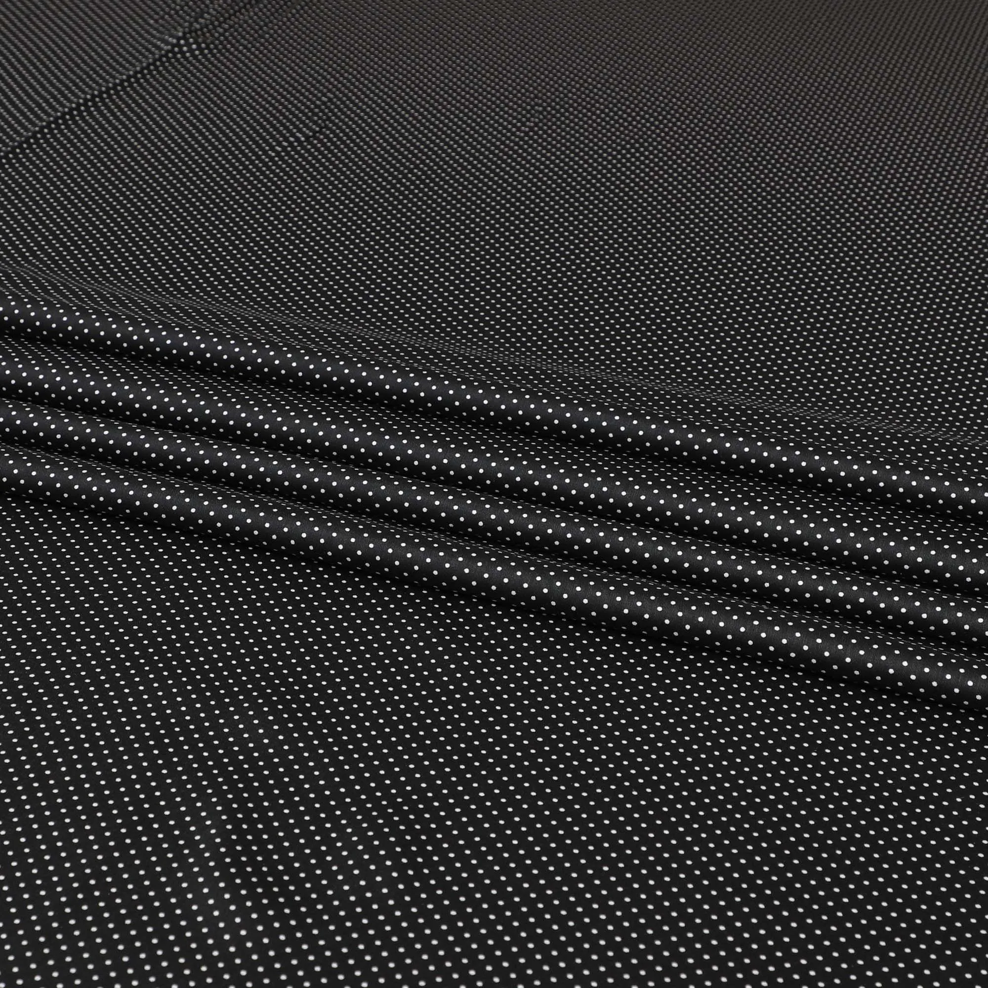 Black Italian viscose crepe fabric with white print in Polka dot design-D7065
