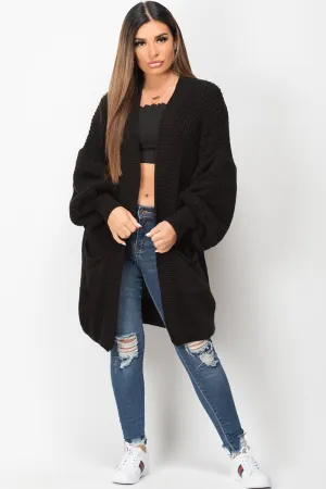 Black Long Cardigan Oversized Balloon Sleeve