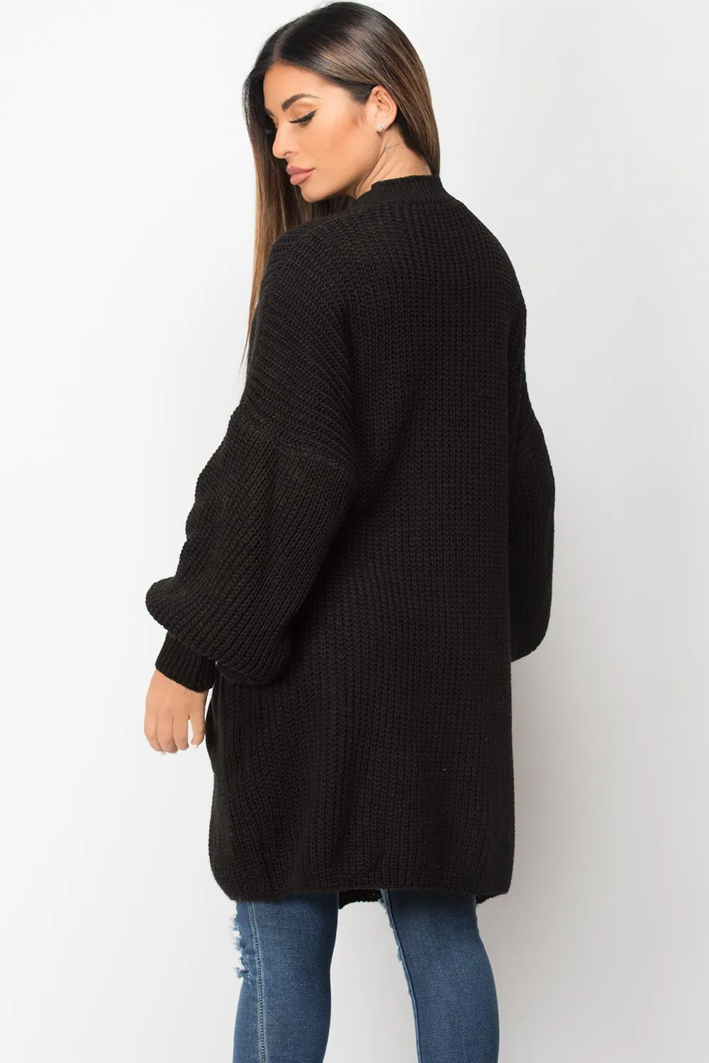 Black Long Cardigan Oversized Balloon Sleeve