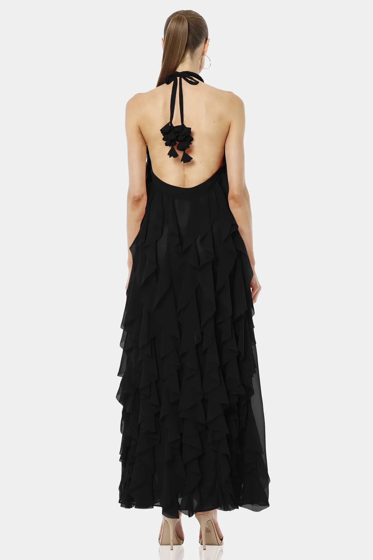 Black Tiered Halter Neckline Dress