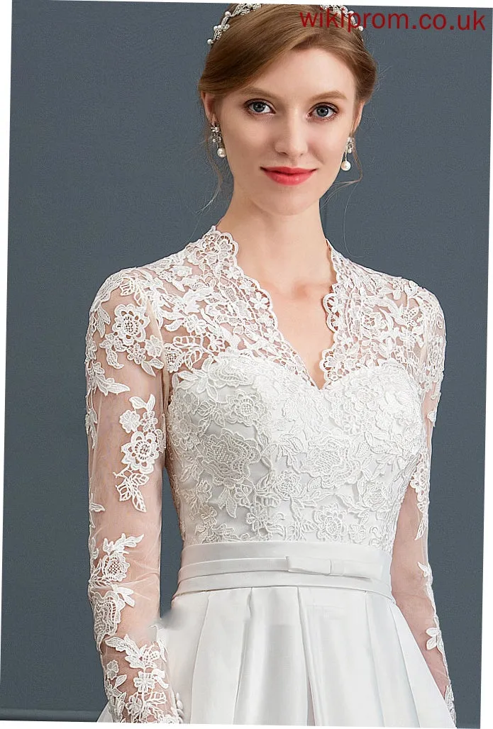 Bow(s) With Train Kaelyn Court Dress V-neck Wedding Ball-Gown/Princess Wedding Dresses Satin