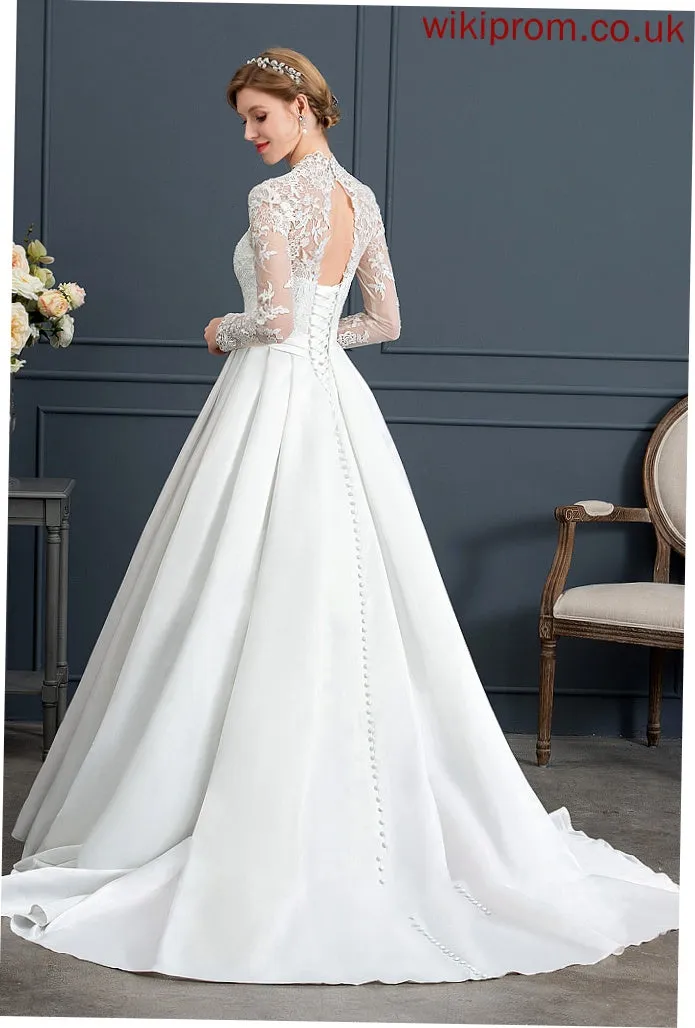 Bow(s) With Train Kaelyn Court Dress V-neck Wedding Ball-Gown/Princess Wedding Dresses Satin