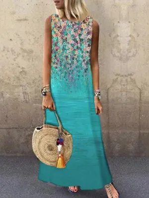 Casual Dress Shift Dress Floral Dress Long Dress Maxi Dress Light Green Blue Green Sleeveless Floral Print Spring Summer Crew Neck Basic Daily Weekend Summer Dress  S M L XL XXL 3XL for Women