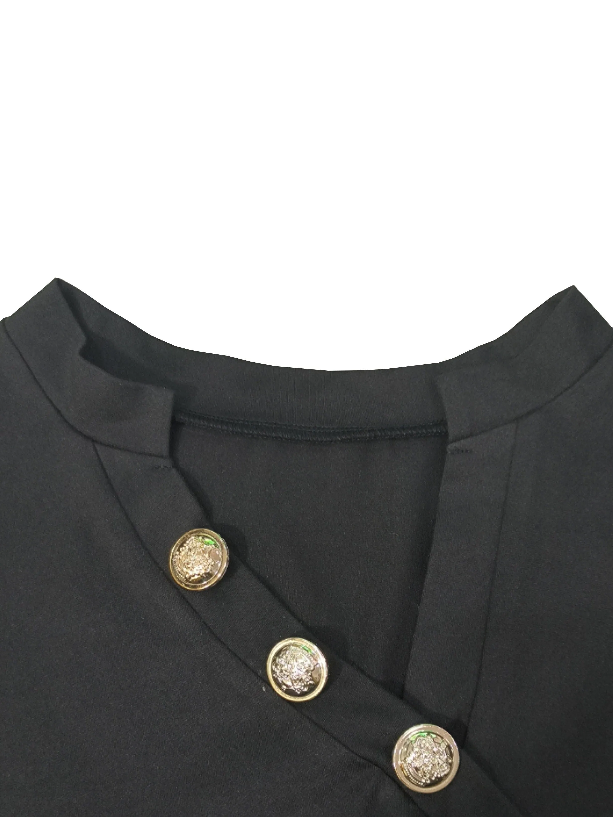 Casual Solid Stylish Button Asymmetrical Neck Long Sleeve Blouse