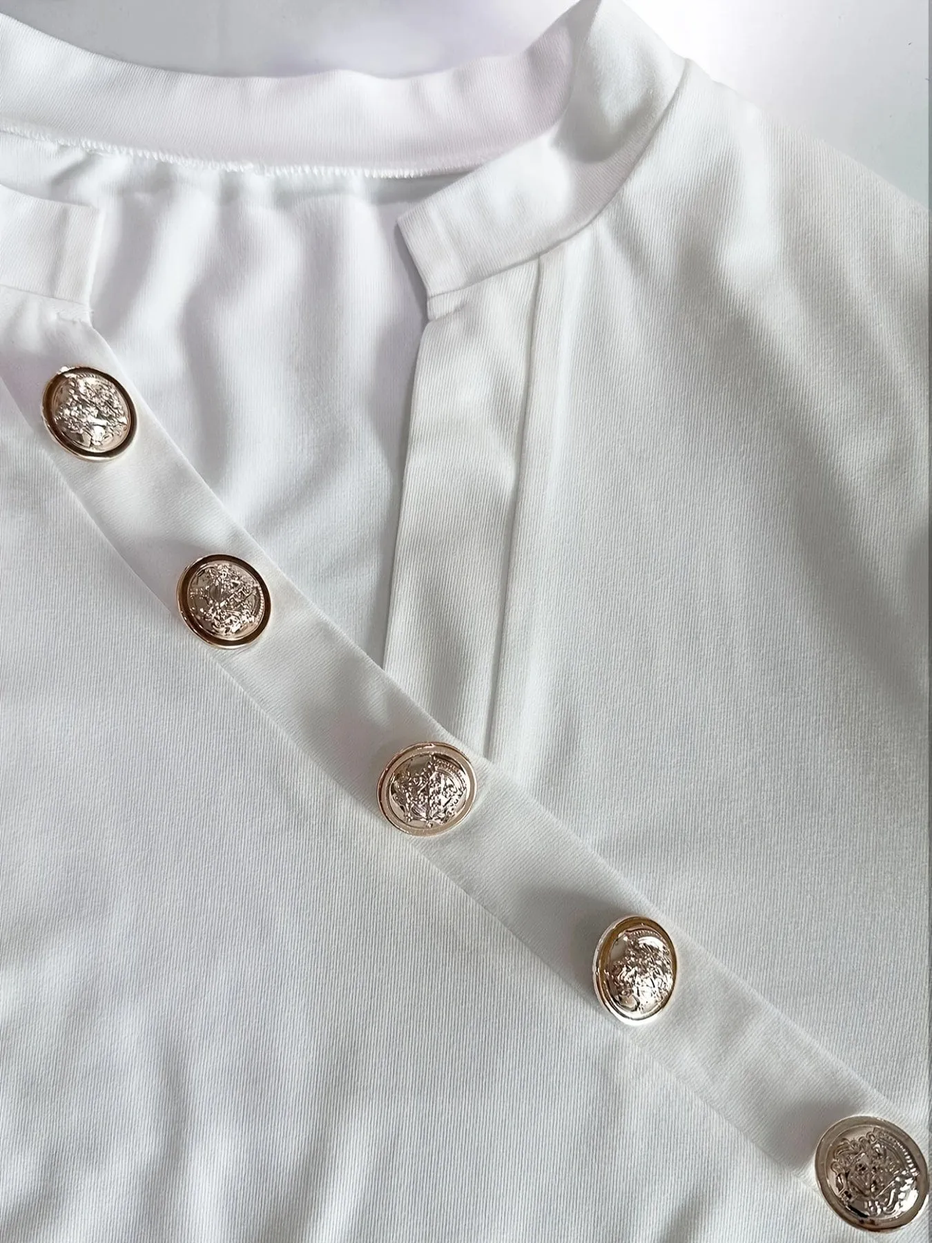 Casual Solid Stylish Button Asymmetrical Neck Long Sleeve Blouse