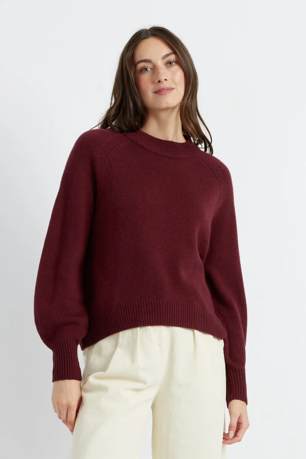 Claret Wool-Cashmere Saddle Sleeve Sweater