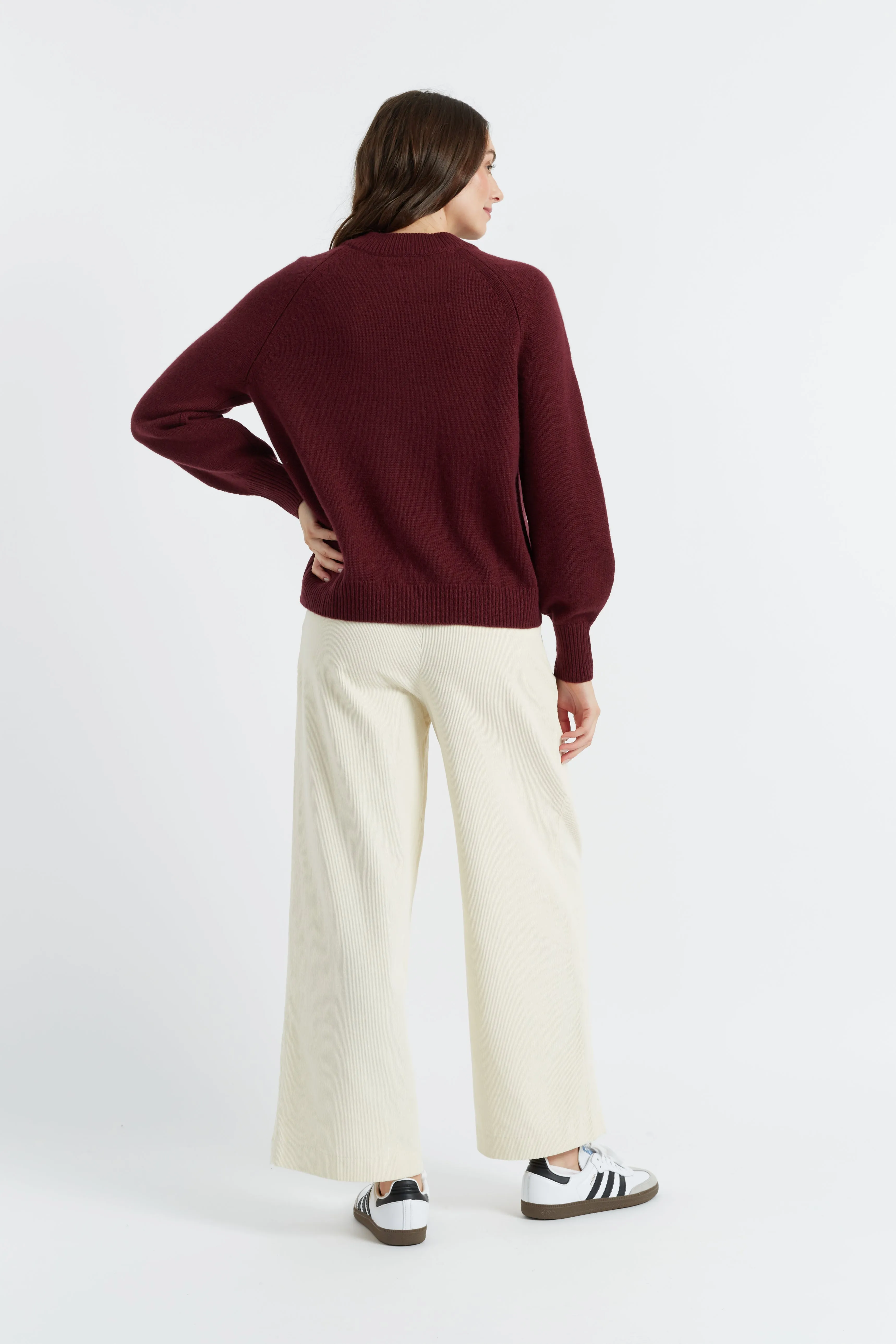 Claret Wool-Cashmere Saddle Sleeve Sweater