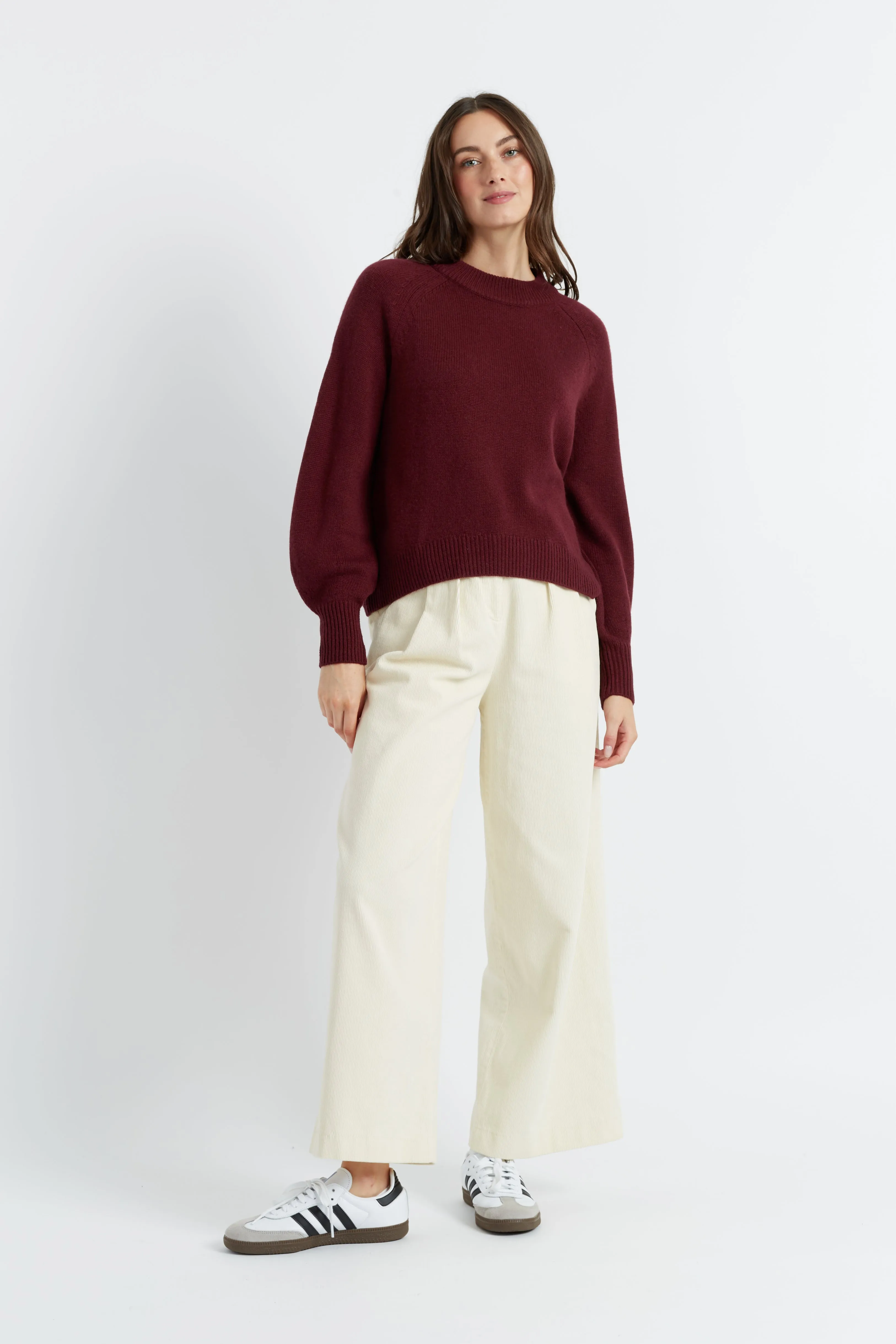 Claret Wool-Cashmere Saddle Sleeve Sweater