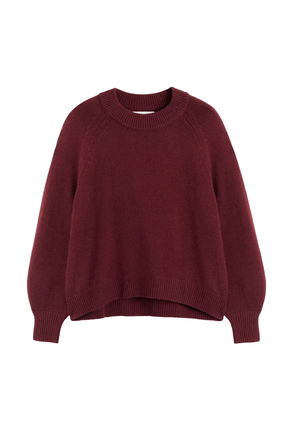 Claret Wool-Cashmere Saddle Sleeve Sweater