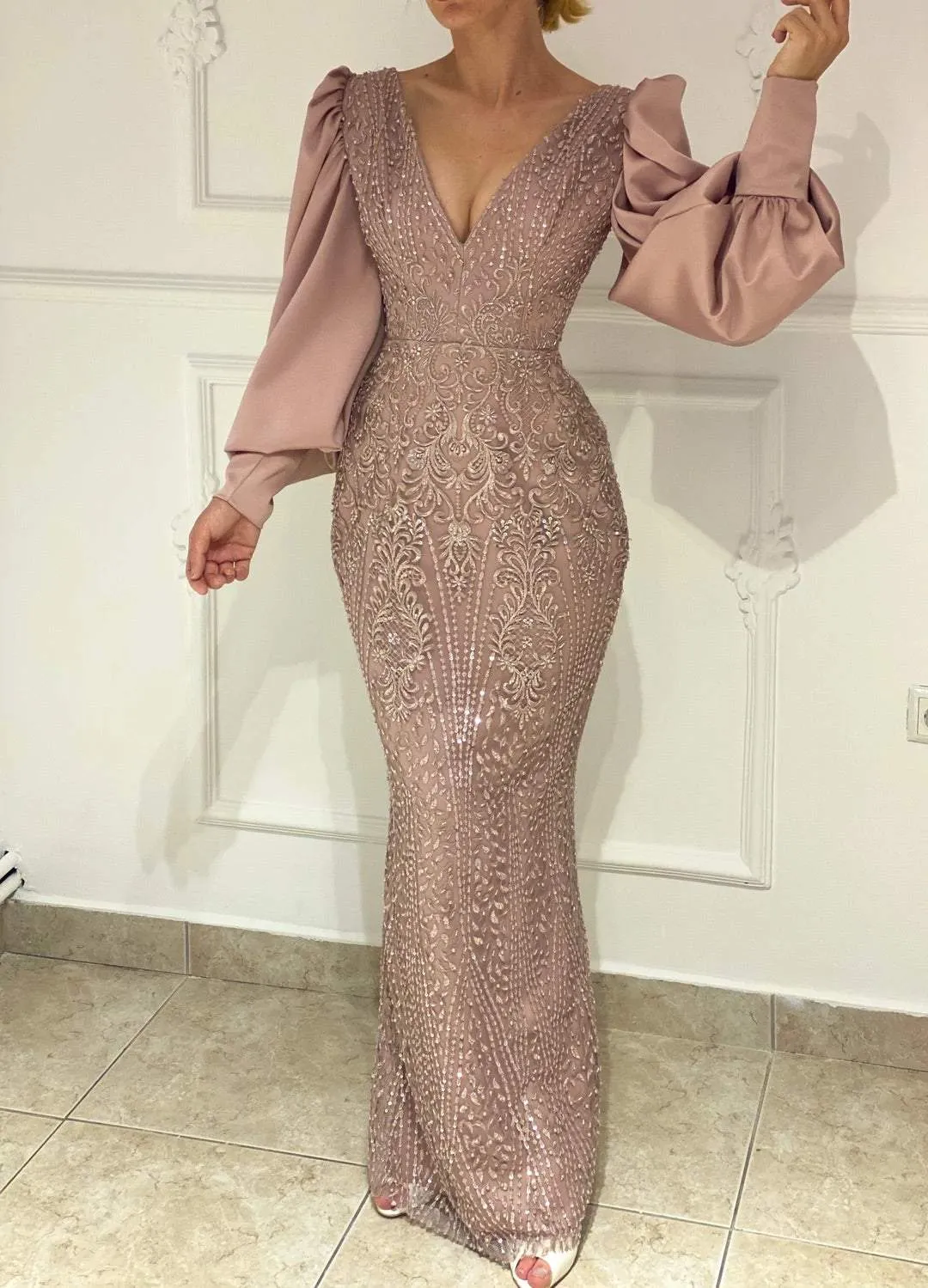 Crepe Pink Evening Dress