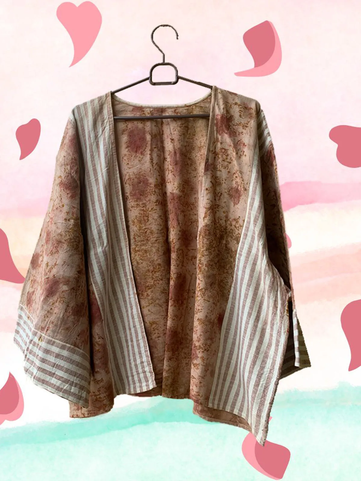 Ecoprinted Handwoven Breezy Jacket Pink & Brown
