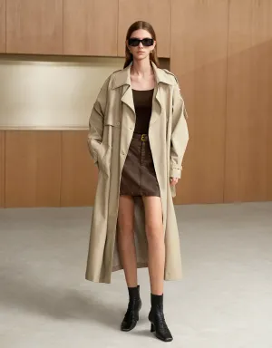 Faux Leather Double-breasted Trench Coat