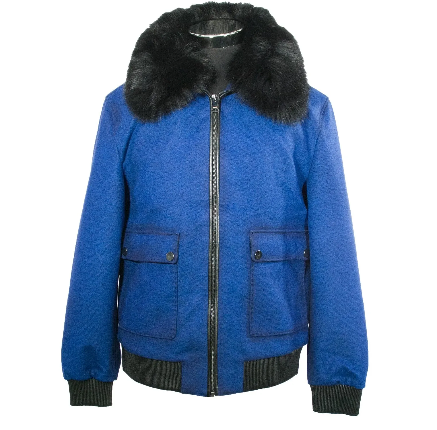 Fur Collar Wool Bomber Coat