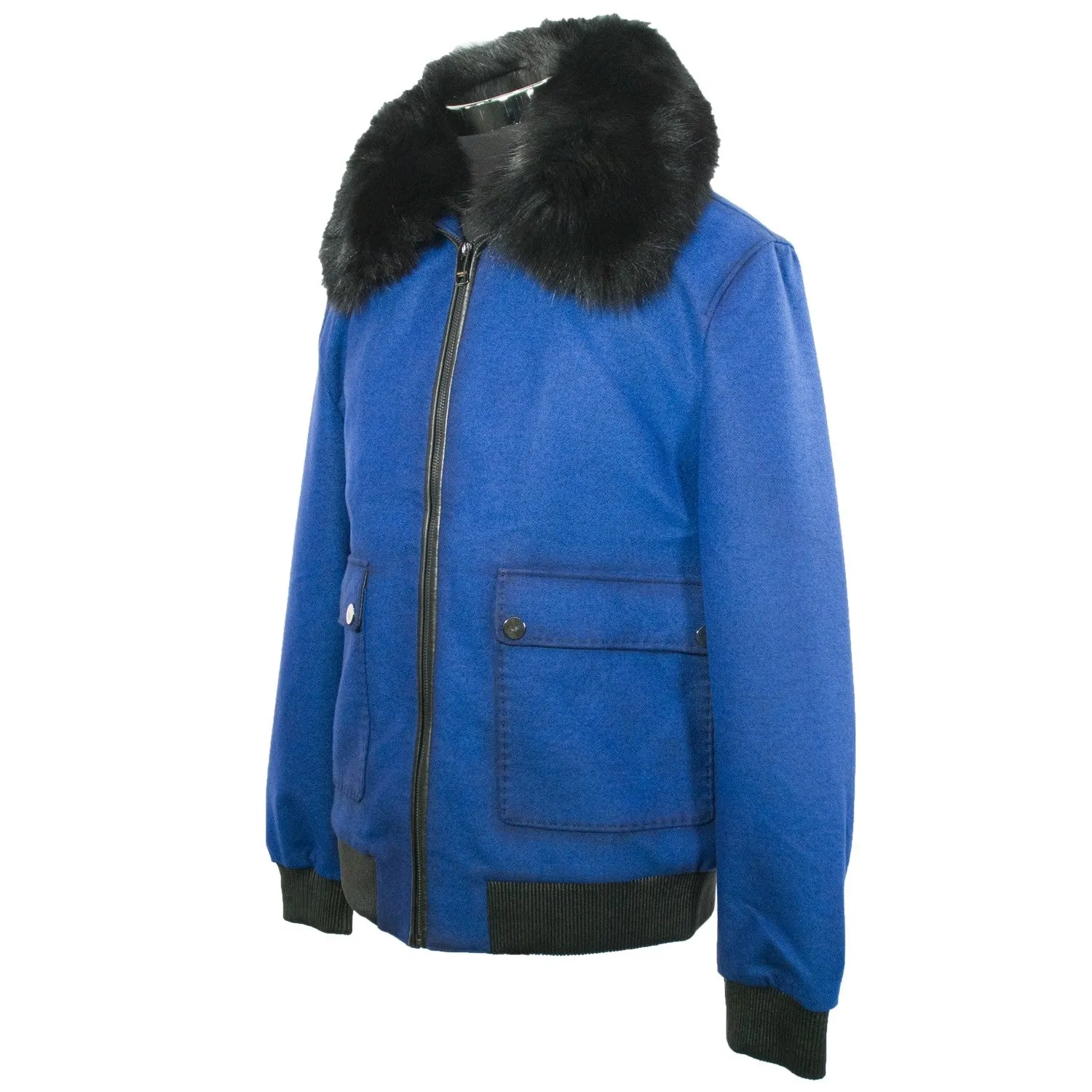 Fur Collar Wool Bomber Coat