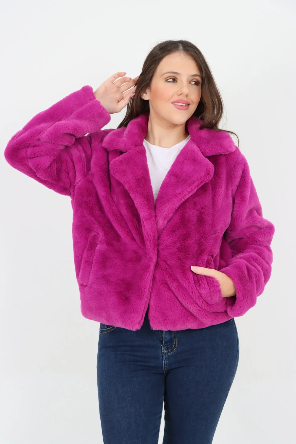 Italian Luxury Faux Fur Longsleeve Short Coat
