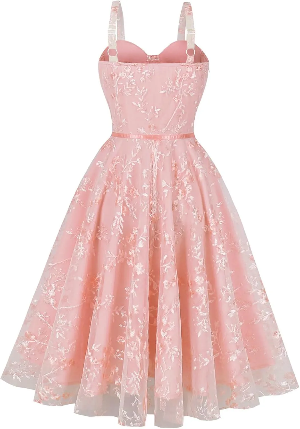 IWEMEK Women Spaghetti Strap Floral Lace Bridesmaid Cocktail Party Dress Cold Shoulder Ruffle Sleeve Wedding Guest Prom Dress
