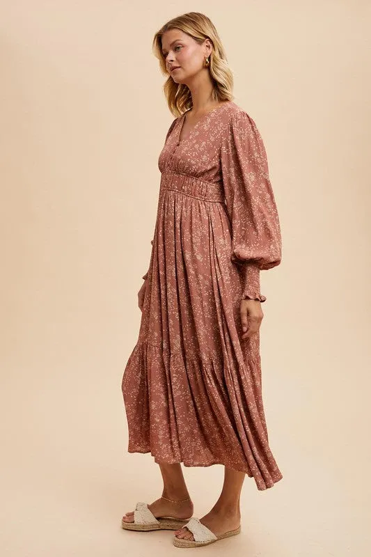 JONAH VISCOSE FLORAL BUTTON MAXI DRESS