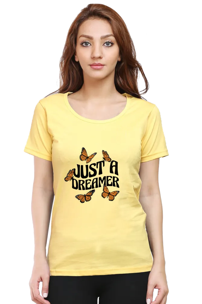 Just A Dreamer Butterflies Printed Scoop Neck T-shirt for women