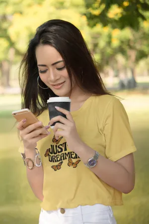 Just A Dreamer Butterflies Printed Scoop Neck T-shirt for women