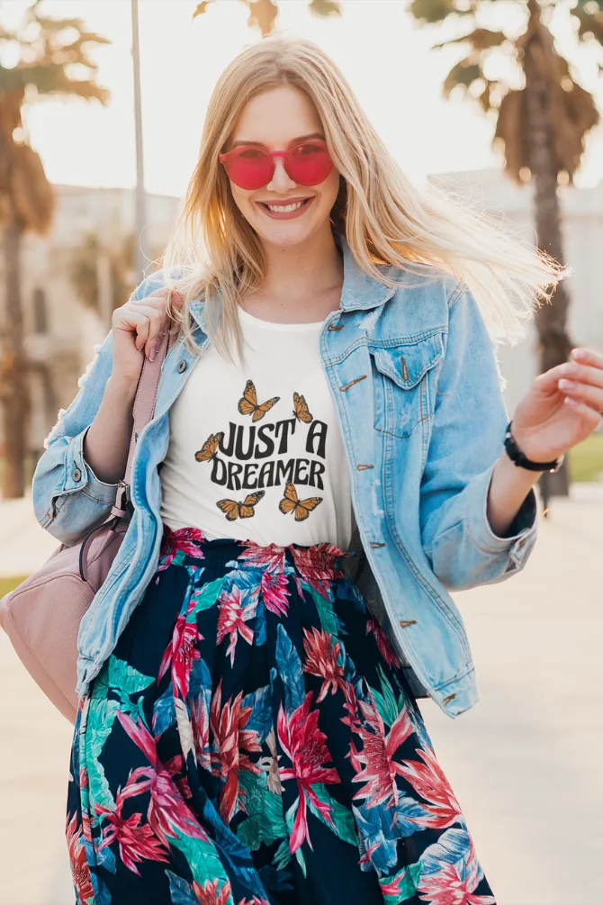 Just A Dreamer Butterflies Printed Scoop Neck T-shirt for women