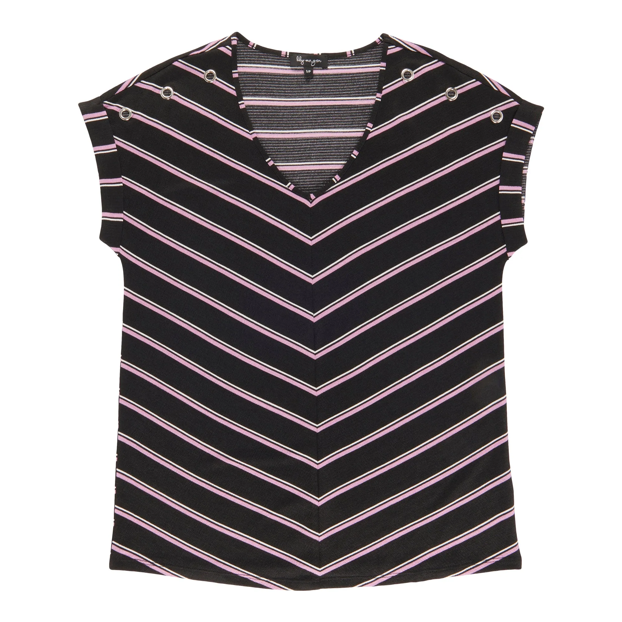 lily morgan Women's Printed V-Neck Grommet Detail Blouse