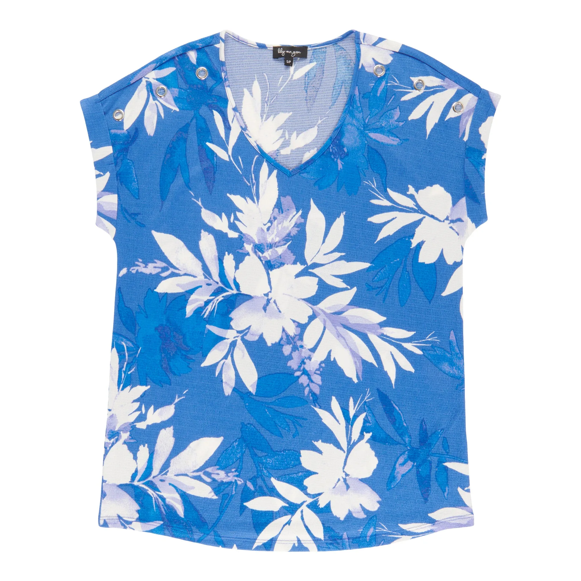 lily morgan Women's Printed V-Neck Grommet Detail Blouse