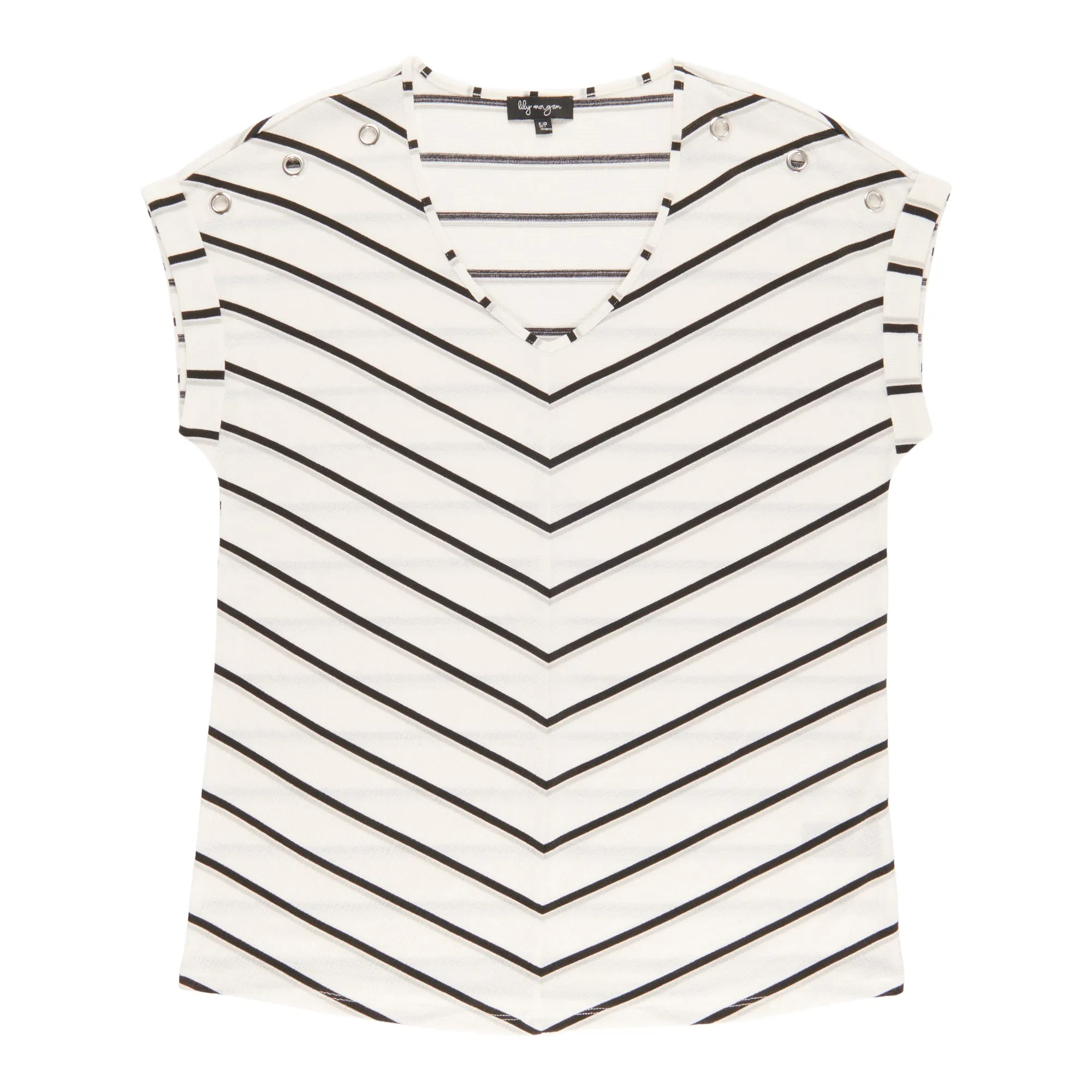 lily morgan Women's Printed V-Neck Grommet Detail Blouse