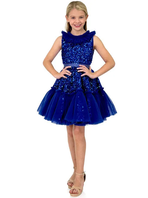 Marc Defang Kids 5111 Size 14 Barbie Pink Short Sequin Tulle Pleated Ruffle Cocktail Dress Pageant layered
