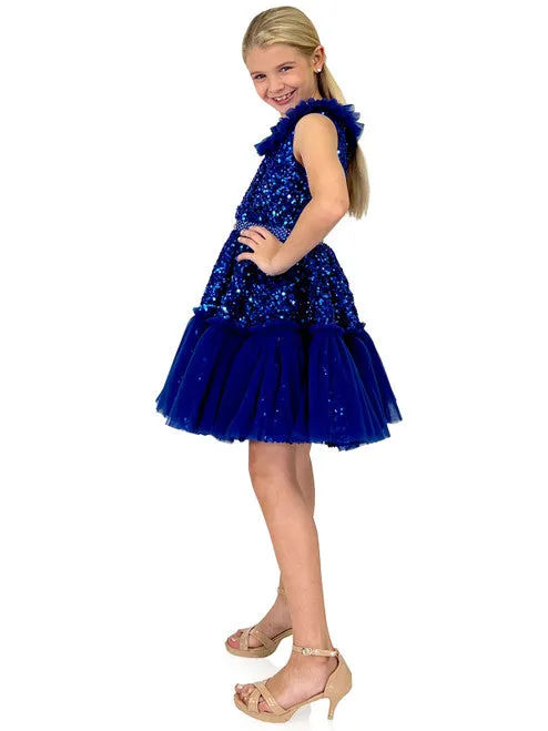 Marc Defang Kids 5111 Size 14 Barbie Pink Short Sequin Tulle Pleated Ruffle Cocktail Dress Pageant layered