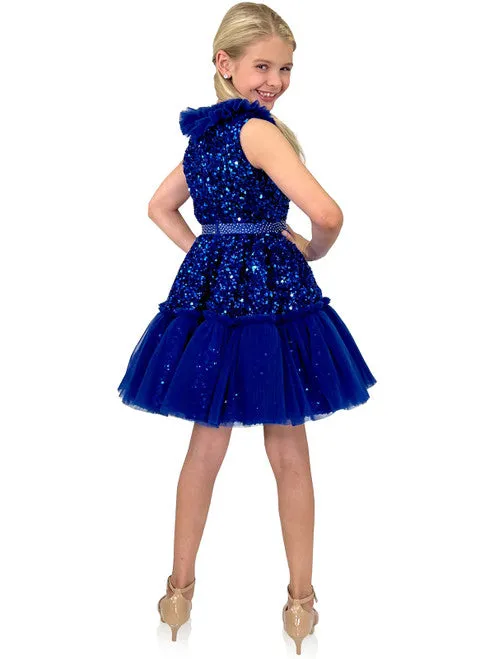 Marc Defang Kids 5111 Size 14 Barbie Pink Short Sequin Tulle Pleated Ruffle Cocktail Dress Pageant layered