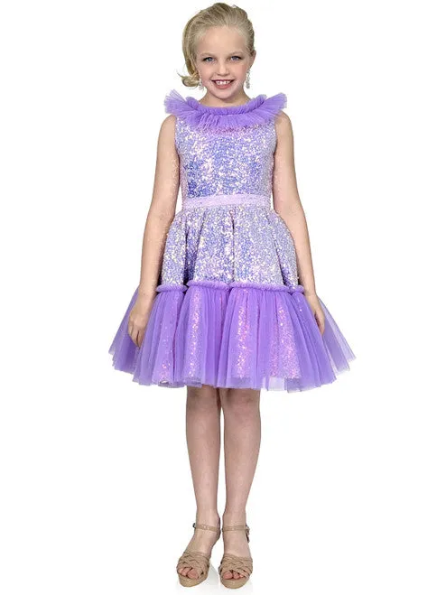 Marc Defang Kids 5111 Size 14 Barbie Pink Short Sequin Tulle Pleated Ruffle Cocktail Dress Pageant layered