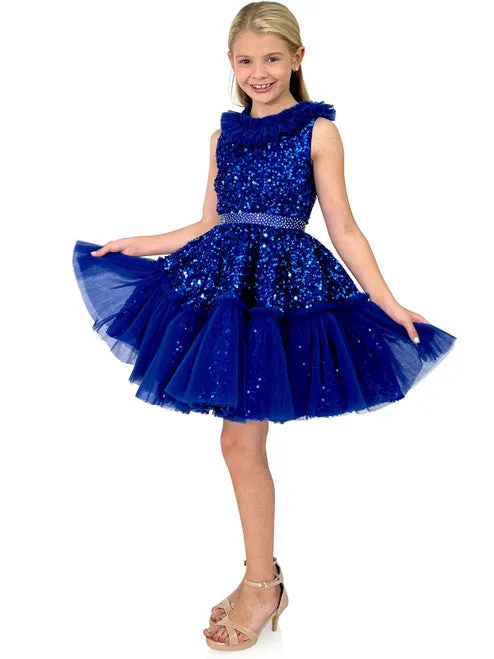 Marc Defang Kids 5111 Size 14 Barbie Pink Short Sequin Tulle Pleated Ruffle Cocktail Dress Pageant layered