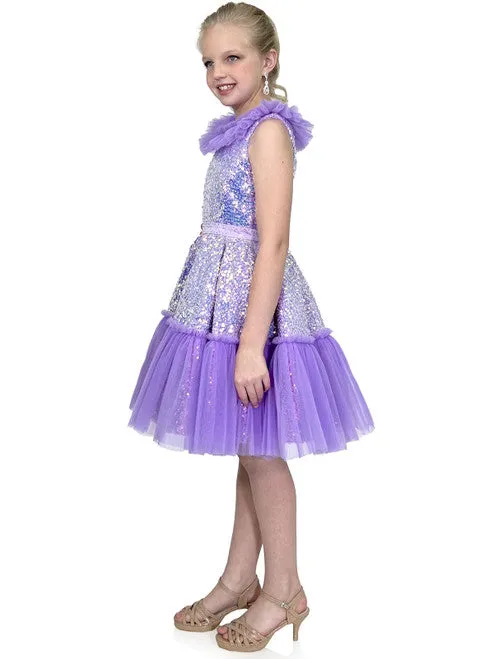 Marc Defang Kids 5111 Size 14 Barbie Pink Short Sequin Tulle Pleated Ruffle Cocktail Dress Pageant layered