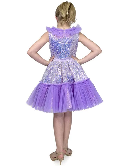 Marc Defang Kids 5111 Size 14 Barbie Pink Short Sequin Tulle Pleated Ruffle Cocktail Dress Pageant layered