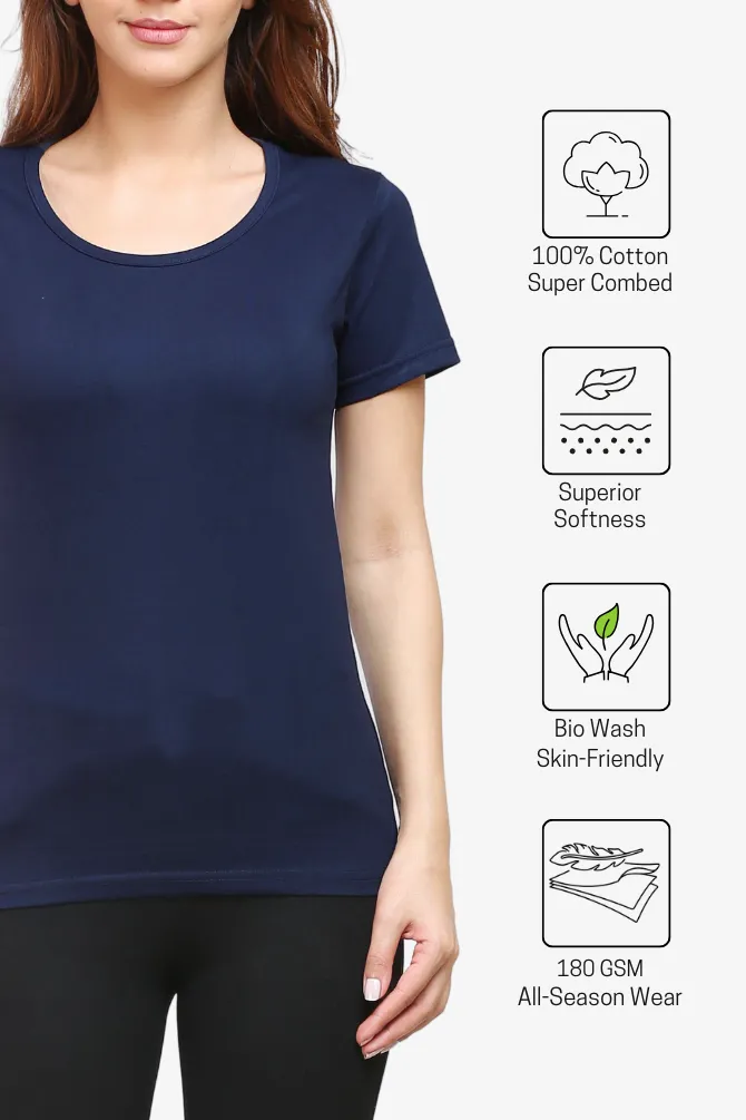 Navy Blue Scoop Neck T-shirt for women
