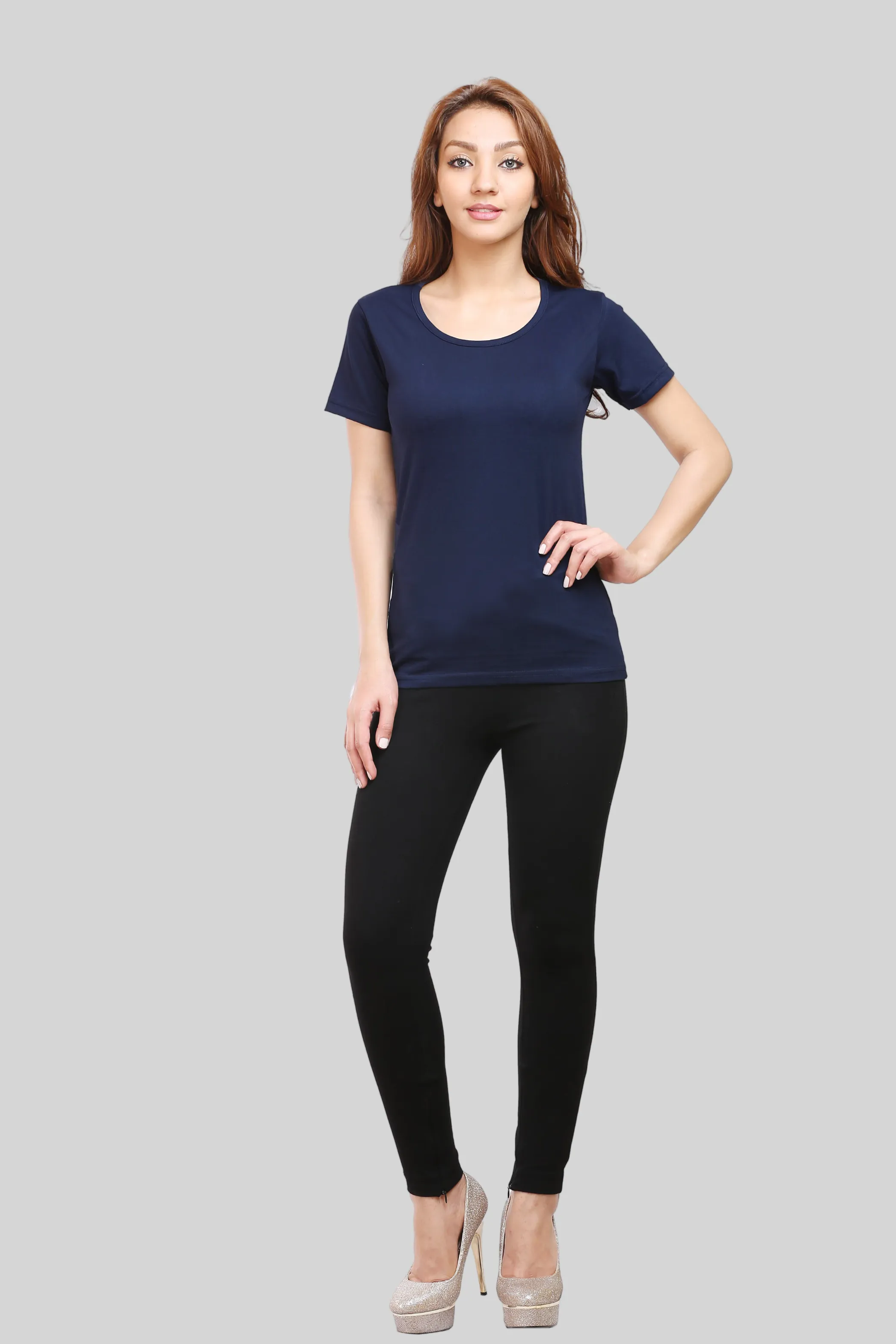 Navy Blue Scoop Neck T-shirt for women