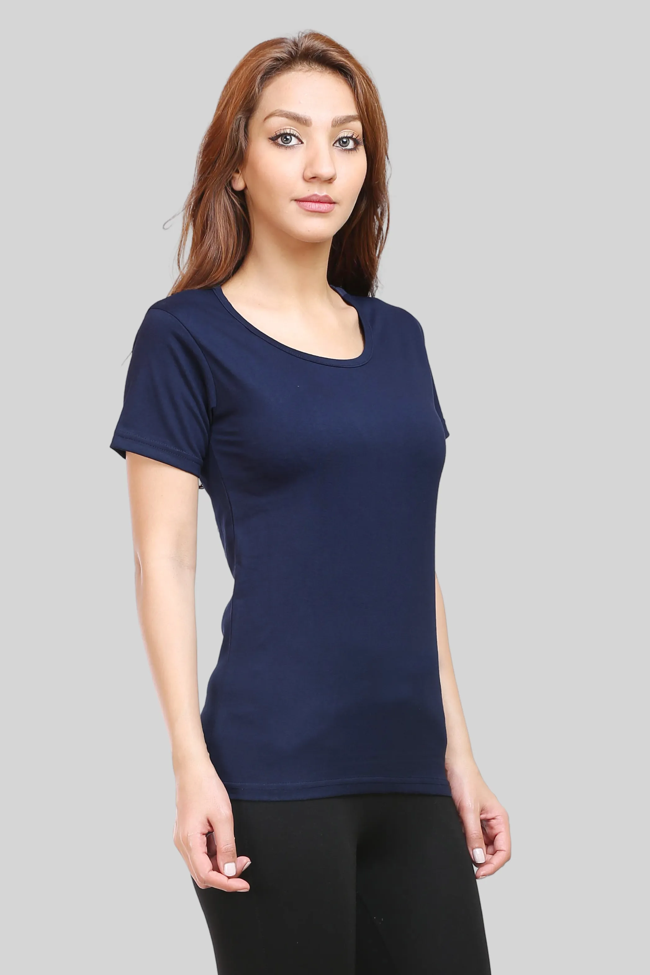 Navy Blue Scoop Neck T-shirt for women
