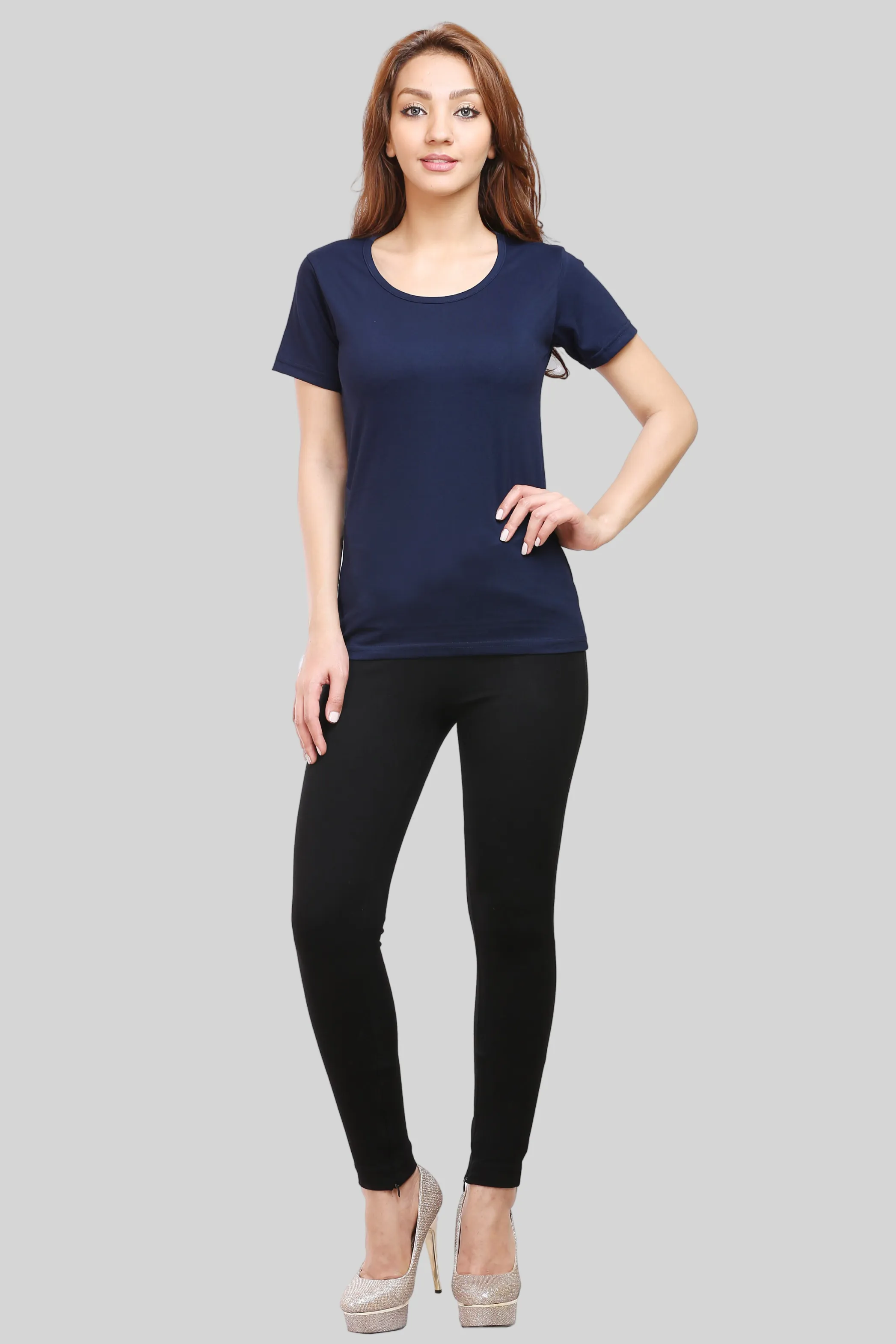 Navy Blue Scoop Neck T-shirt for women