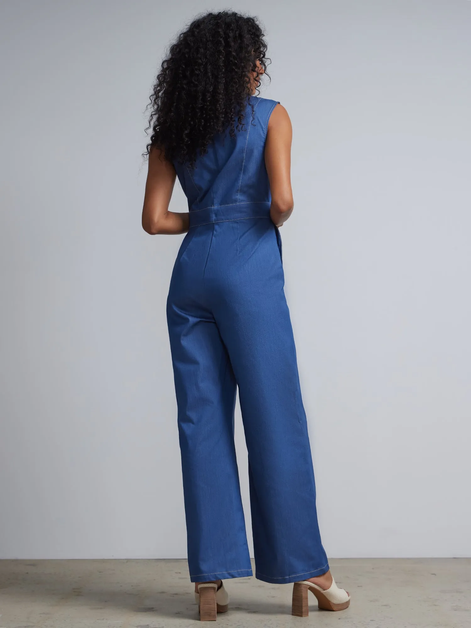 Petite V-Neck Button-Front Jumpsuit